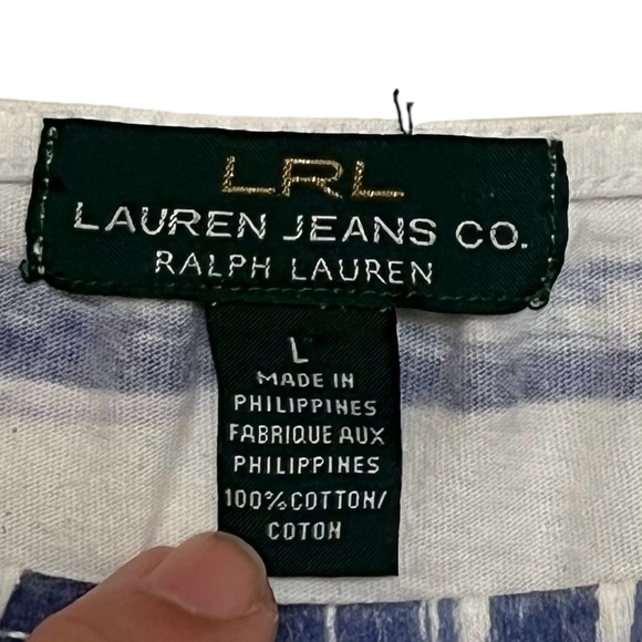 Lauren Jeans LRL Women’s Blue & White Palm Print Signature Tee Size Large - Picture 3 of 4